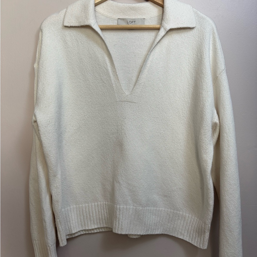 LOFT Cream V-Neck Sweater for Women